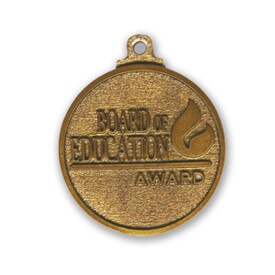1.75-inch antique brass medallion featuring the die-cast message board of education award.