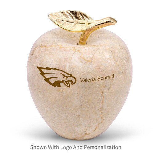 botticino beige marble apple with logo and personalization