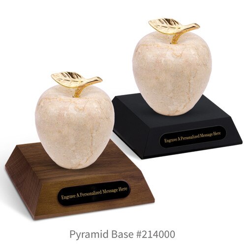 black and a brown walnut pyramid bases with black brass plates and botticino beige marble apples