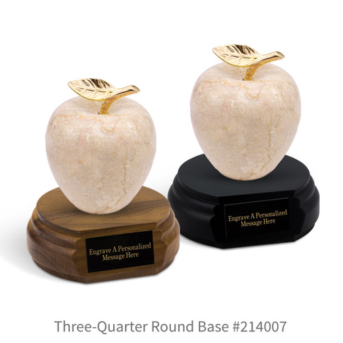 black and a brown walnut three-quarter round bases with black brass plates and botticino beige marble apples