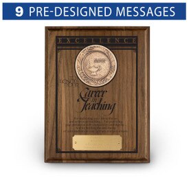 7x9 solid walnut plaque with brass medallion and career in teaching message