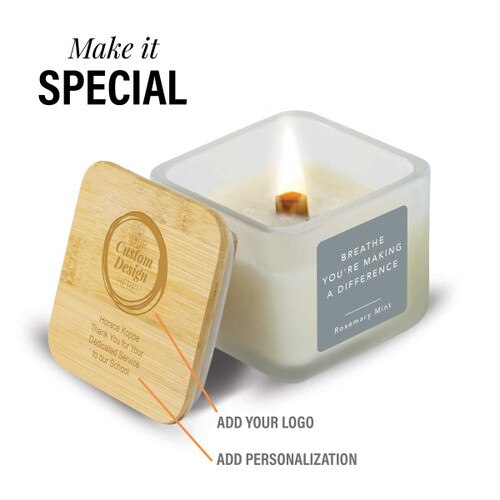 breathe you're making a difference candle with add your logo and personalization