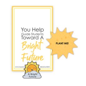 Bright Future lapel pin with presentation card and sun shape seed paper