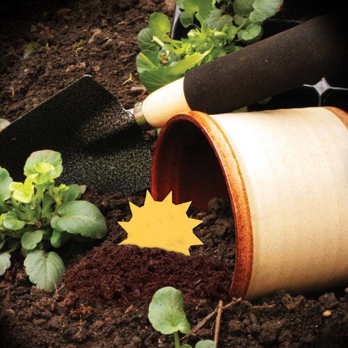 flower pot with dirt and shovel