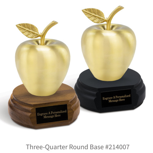 black and a brown walnut three-quarter round bases with brushed gold apples
