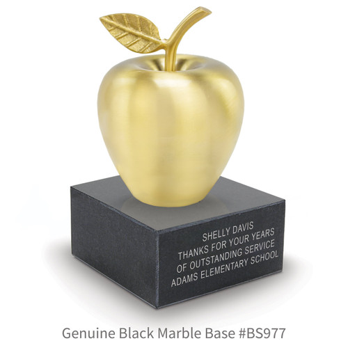 black marble base with brushed gold apple