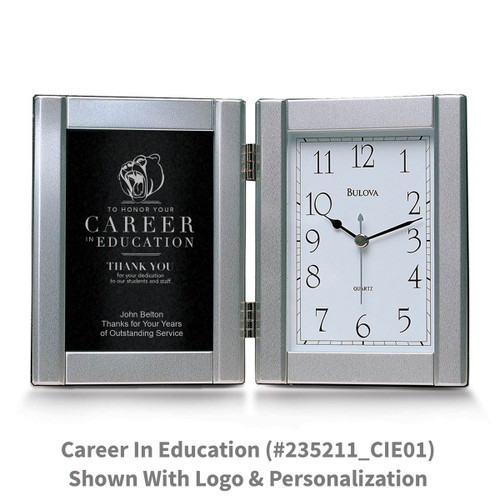 pewter framed clock with career in education message