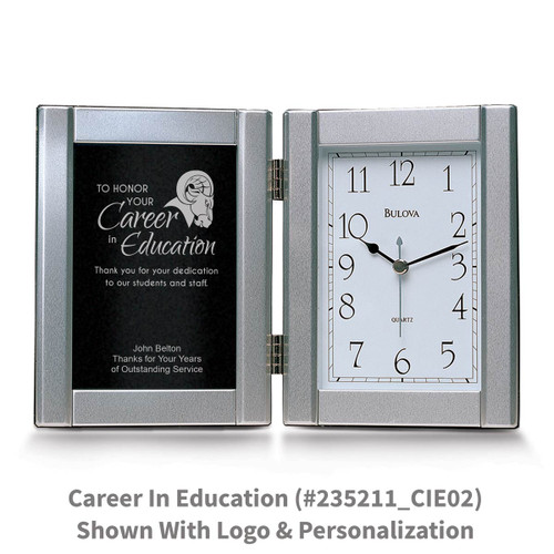 pewter framed clock with career in education message