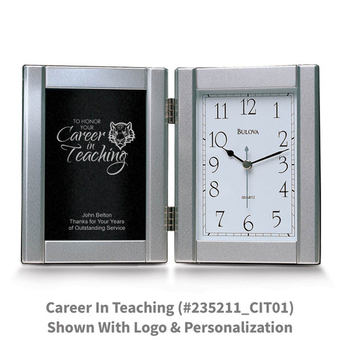 pewter framed clock with career in teaching message