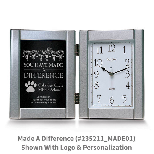 pewter framed clock with you have made a difference message