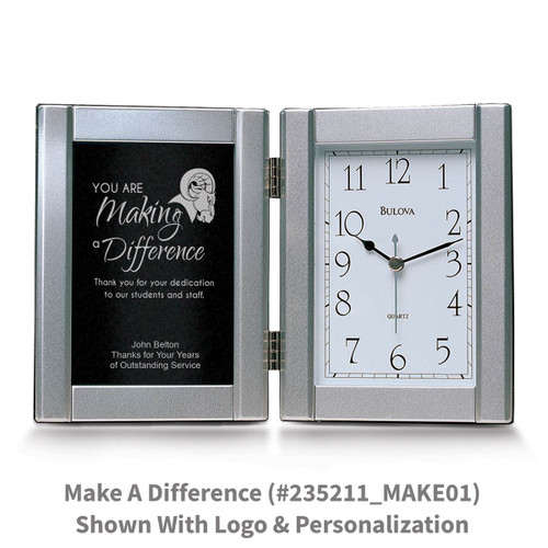 pewter framed clock with you are making a difference message