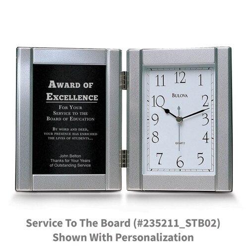 pewter framed clock with award of excellence message