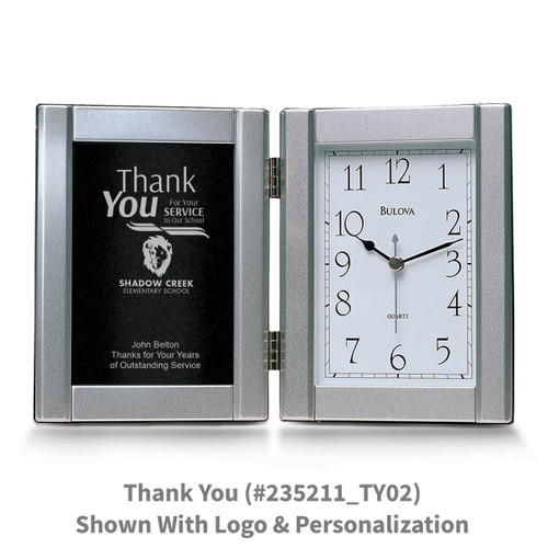 pewter framed clock with thank you message