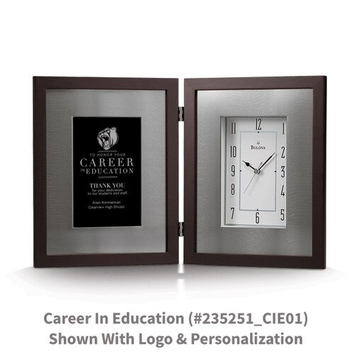 large framed clock with career in education message