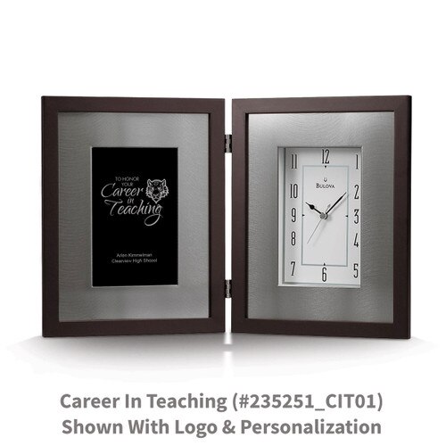 large framed clock with career in teaching message