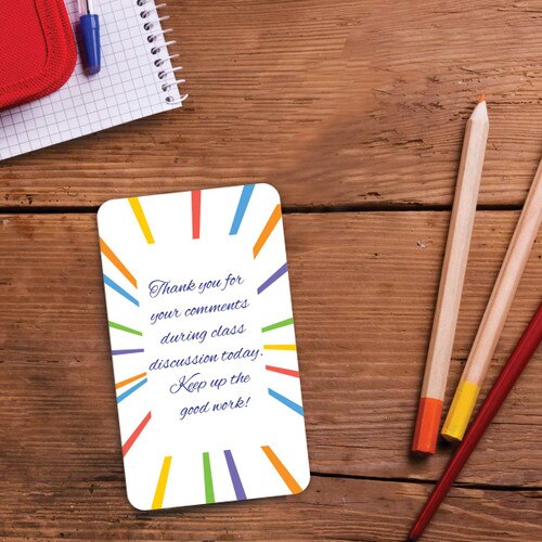 personalized positive praise card with colored pencils