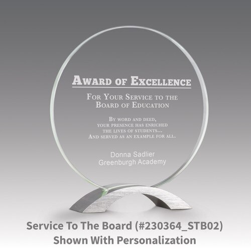 base award with circular jade tinted faceted glass and award of excellence message