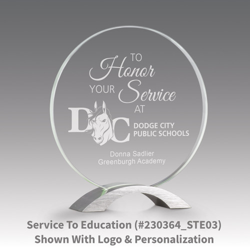 base award with circular jade tinted faceted glass and to honor your service message