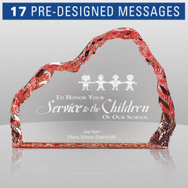 Colorful acrylic iceberg award featuring laser-engraved pre-designed service to education messages.