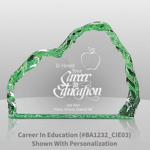 green acrylic iceberg with career in education message and personalization