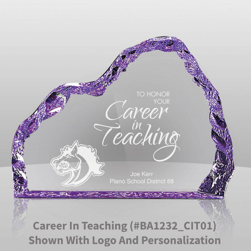 purple acrylic iceberg with career in teaching message and personalization