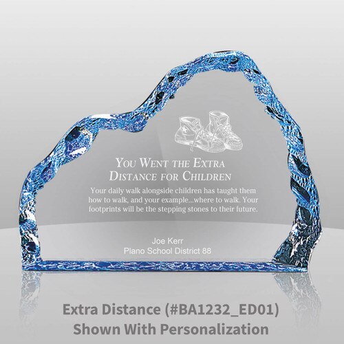 blue acrylic iceberg with extra distance message and personalization