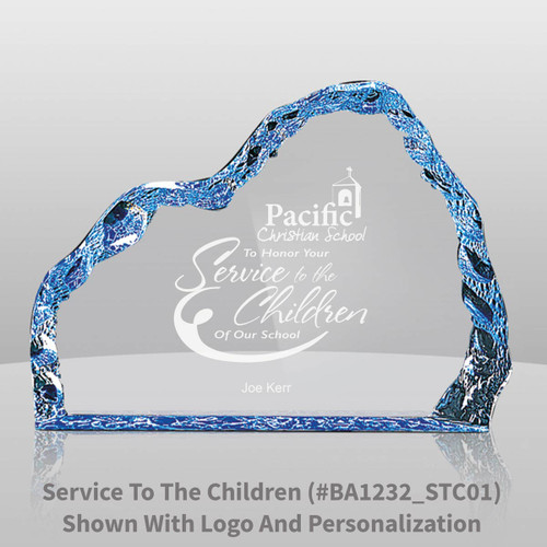 blue acrylic iceberg with service to the children message and personalization
