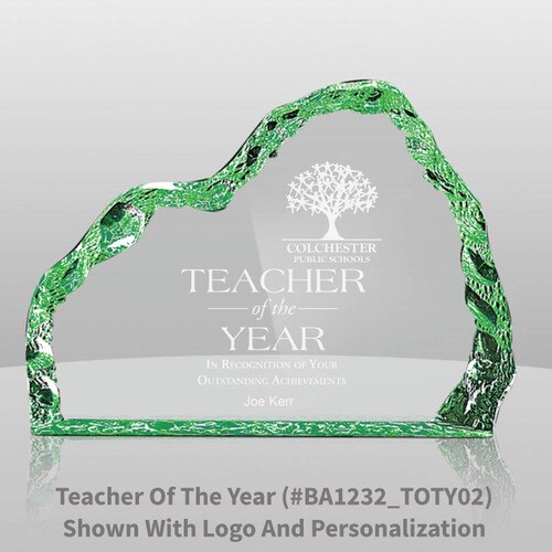 green acrylic iceberg with teacher of the year message and personalization