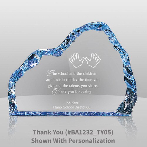 blue acrylic iceberg with thanks for caring message and personalization