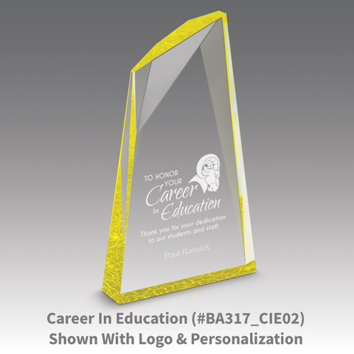career in education message on an acrylic summit award with gold accent
