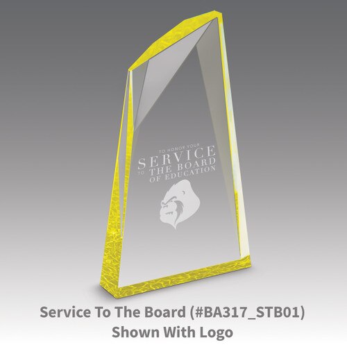 service to the board message on an acrylic summit award with gold accent