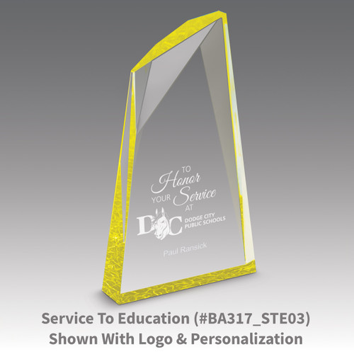 to honor your service message on an acrylic summit award with gold accent