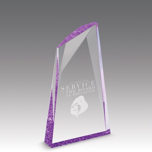 career in education message on an acrylic summit award with purple accent