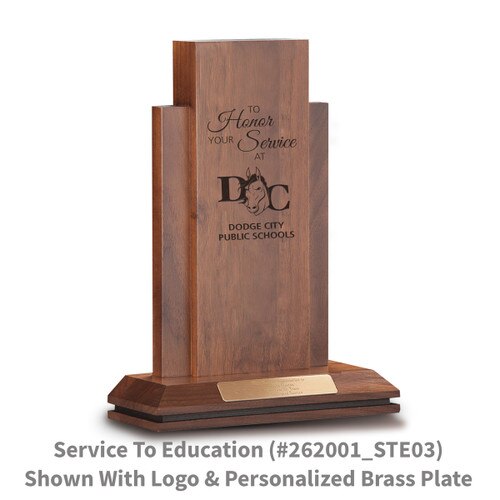 walnut column with to honor your service message and personalized brass plate