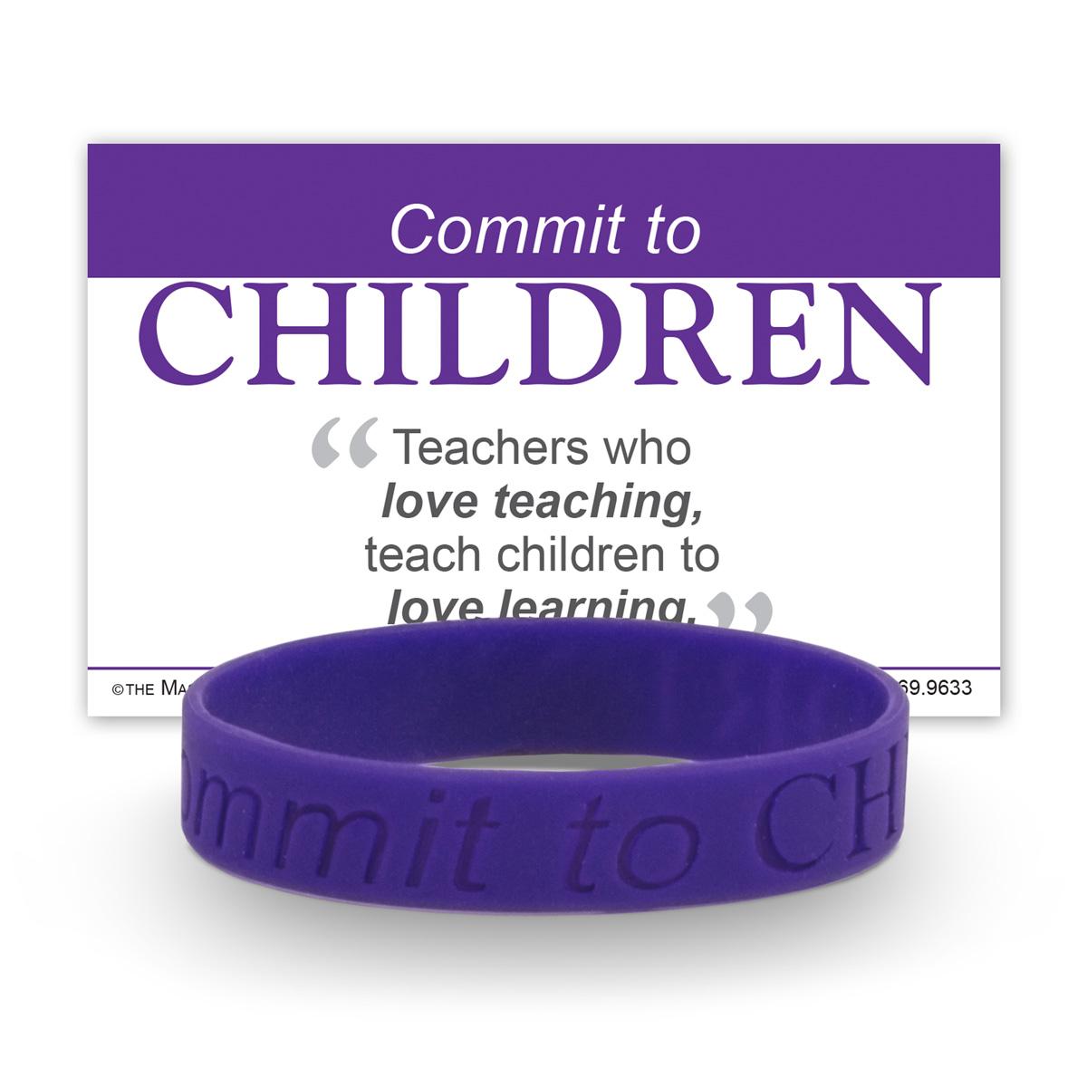 commit to children purple silicone wristband and message card