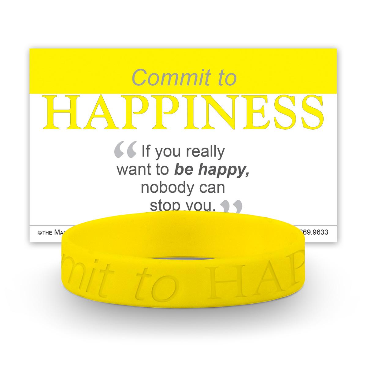 commit to happiness yellow silicone wristband and message card