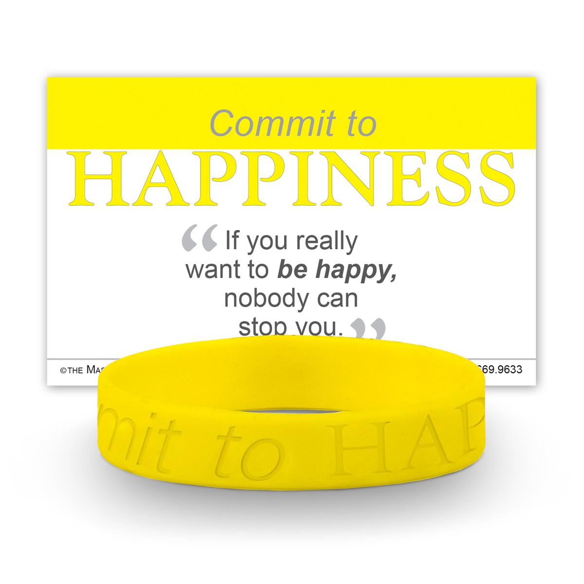 commit to happiness yellow silicone wristband and message card