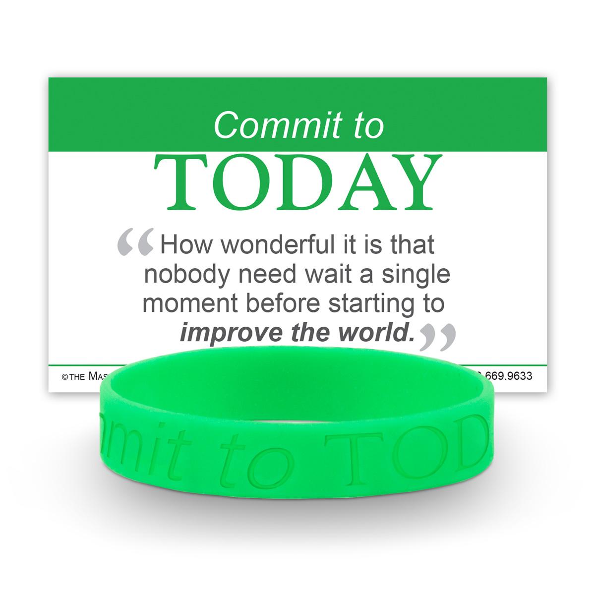 commit to today green silicone wristband and message card