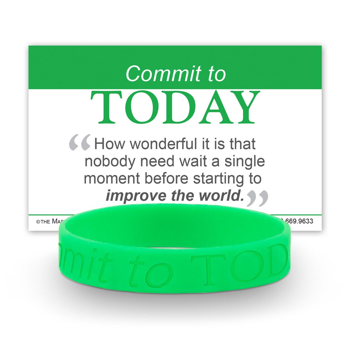 commit to today green silicone wristband and message card