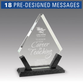 Crystal Diamond Award With Marble Base featuring etched pre-designed service to education messages.