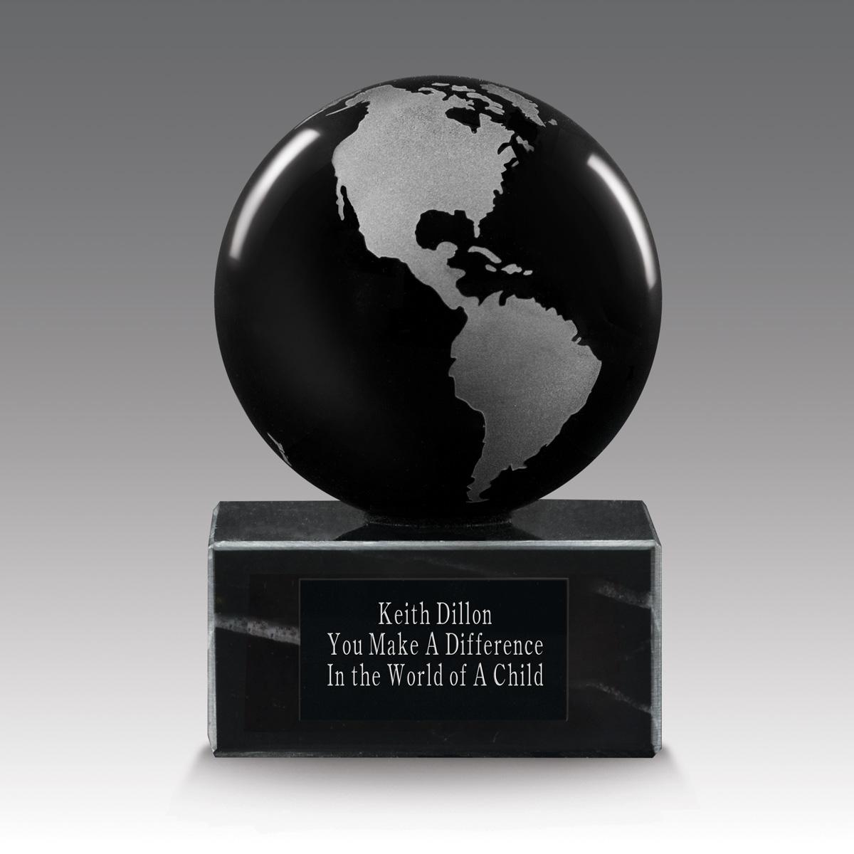 black solid crystal globe base award