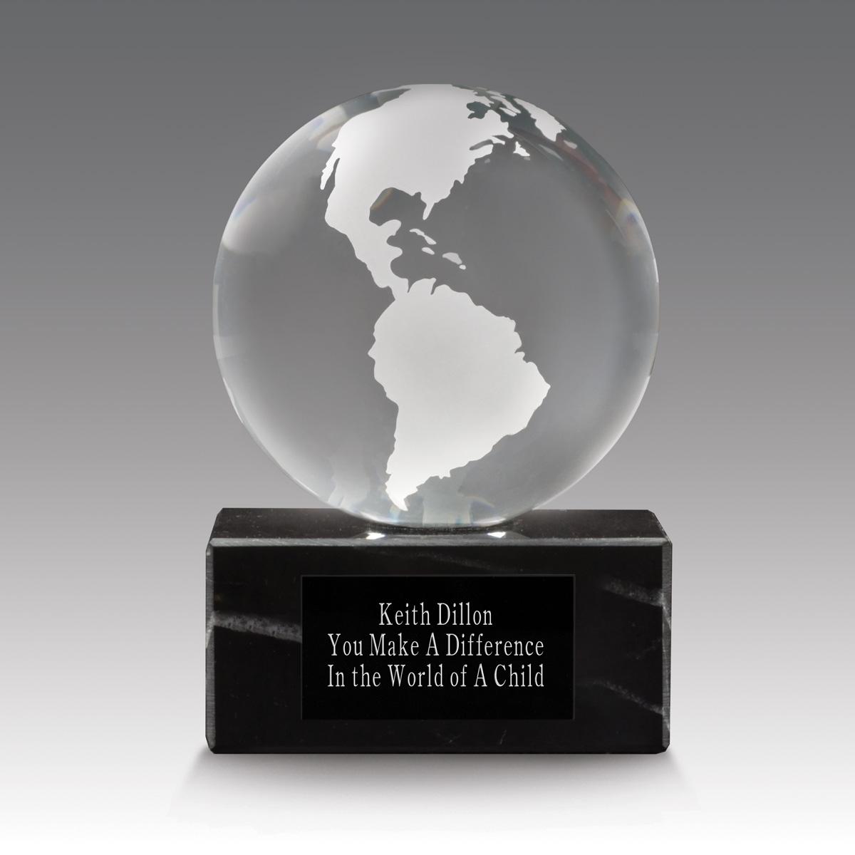 clear solid crystal globe base award