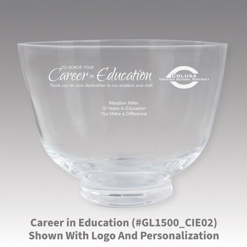 crystal revere bowl with career in education message