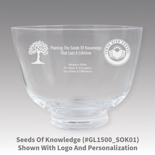 crystal revere bowl with planting the seeds of knowledge message