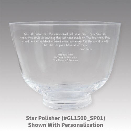 crystal revere bowl with the star polisher message