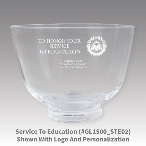 crystal revere bowl with the service to education message