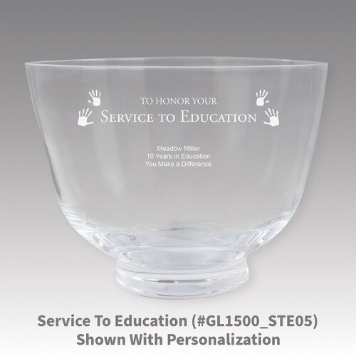 crystal revere bowl with service to education message