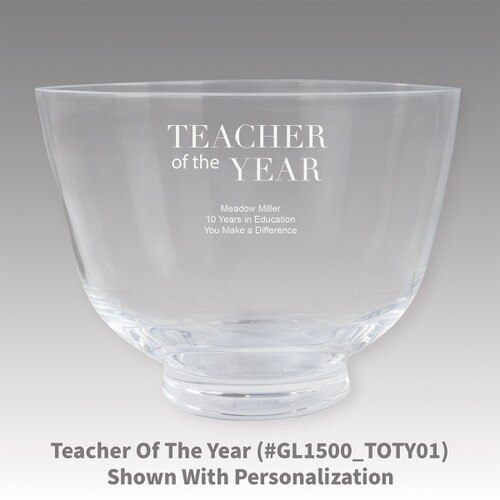 crystal revere bowl with teacher of the year message