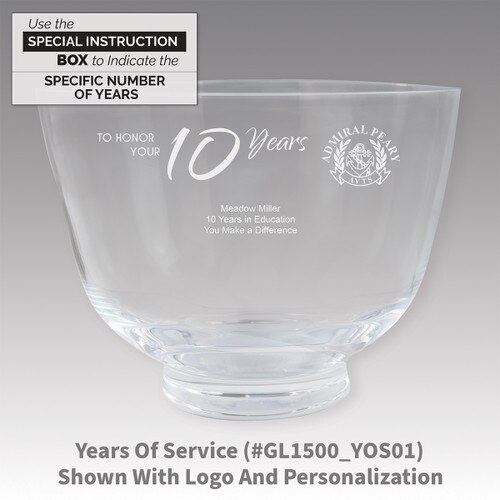 crystal revere bowl with years of service message