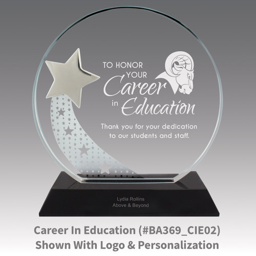 optic crystal base award with a silver star and career in education message
